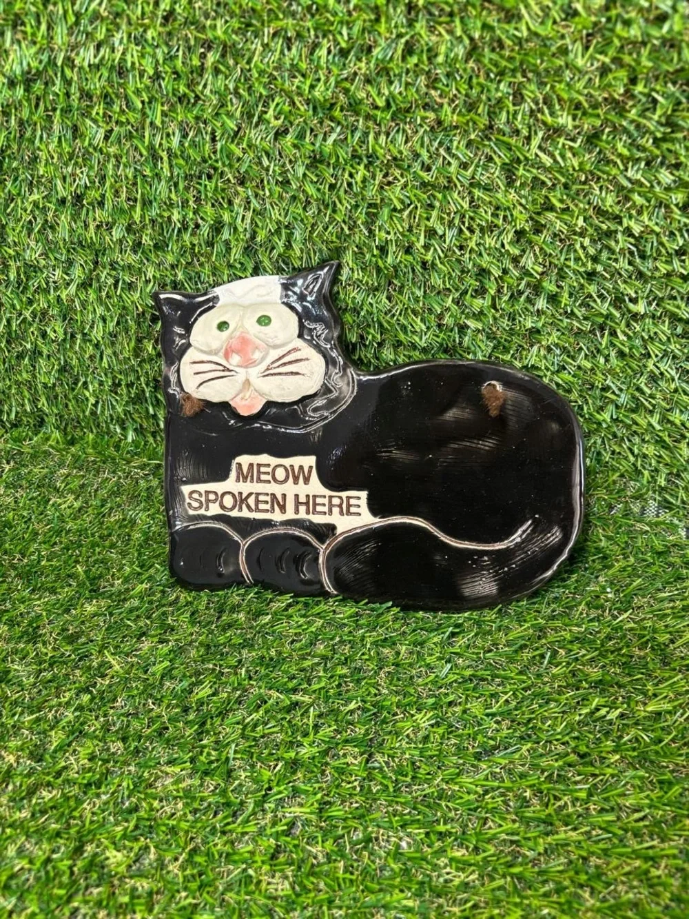 Vintage 1985 Smoky Mountain Pottery Meow Spoken Here Black Cat Wall Plaque Sign